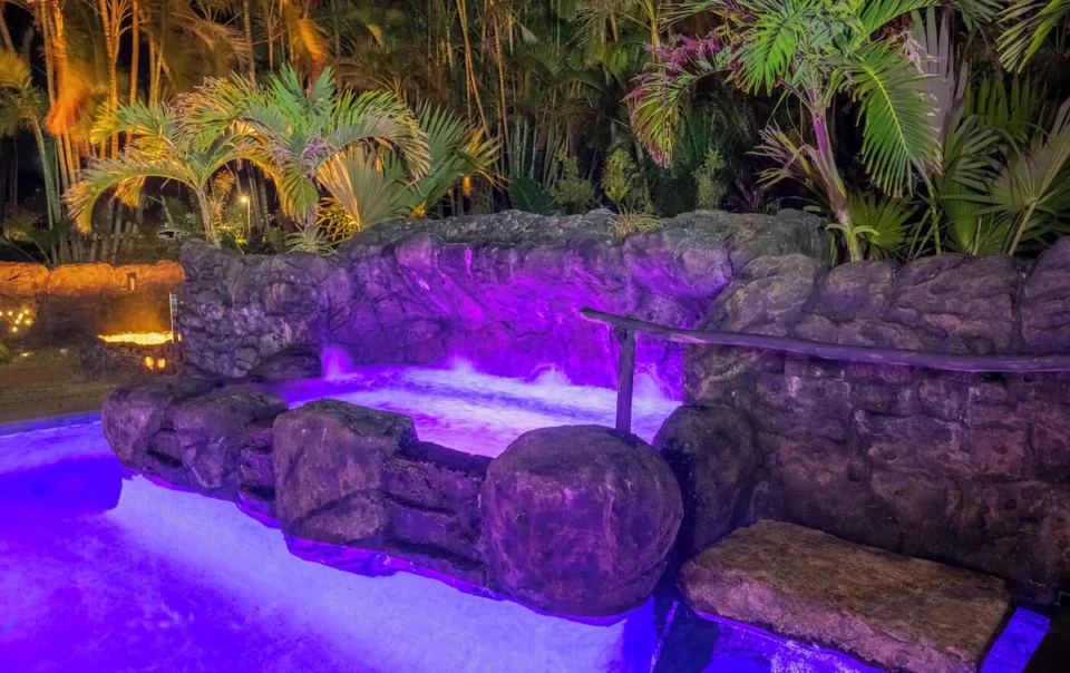 Tropical pool cave glowing violet